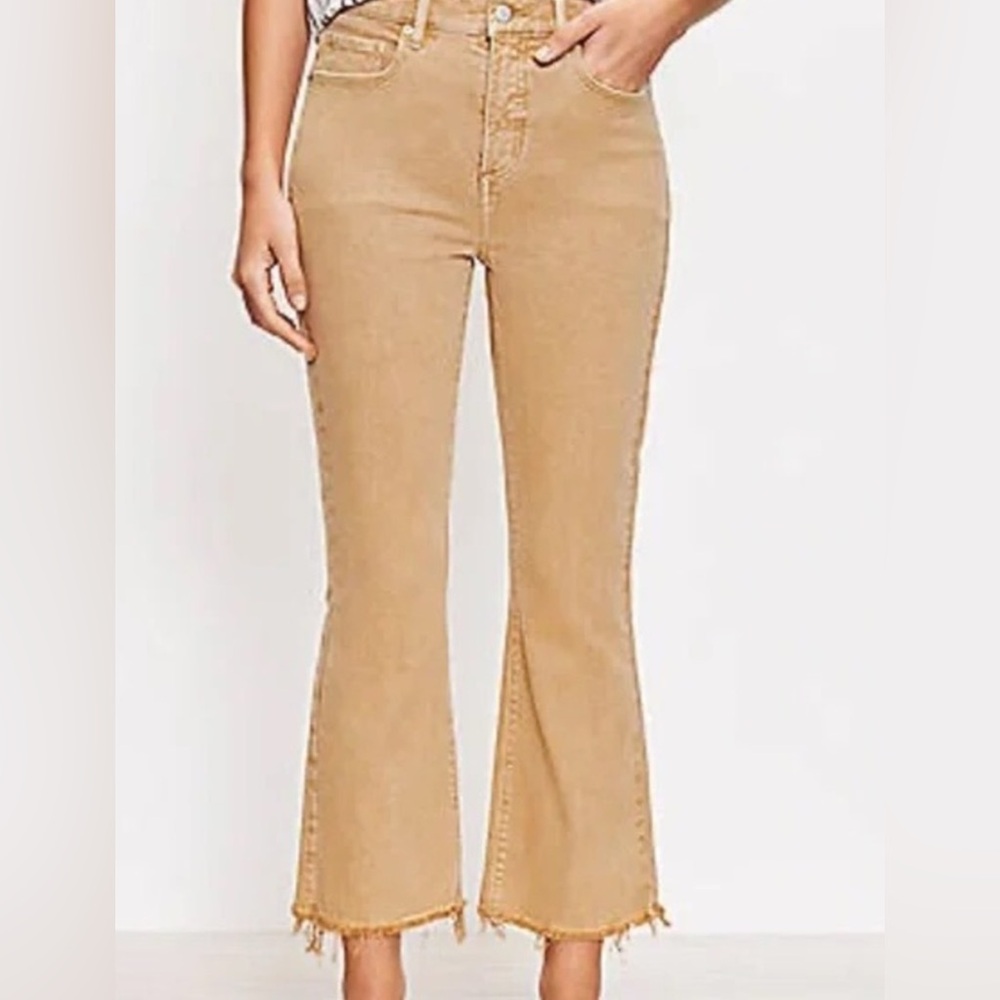 LOFT Tan/Sand  High Waist Flare Crop Leg Jeans Stretchy Fit